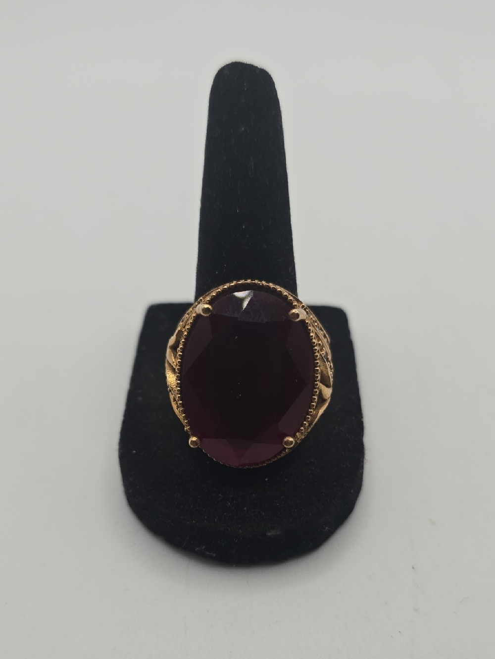 Sterling Silver Gold-Tone Women's Statement Ring with Deep Red Stone